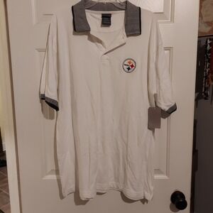 The Edge Pittsburgh Steelers Mens Large White Striped Trim Cotton Polo Shirt NWT